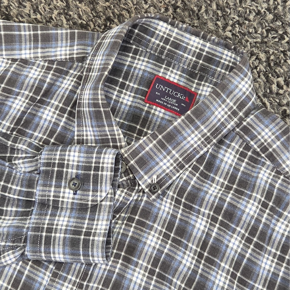UNTUCKit Long Sleeve Button Up Shirt Mens Large Regular Fit Gray Plaid